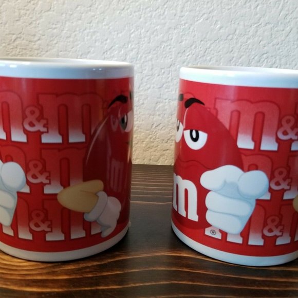 Red M&Ms Candy Coffee Tea Mug Cup Mars Galerie Pair Set of 2 - Picture 3 of 8